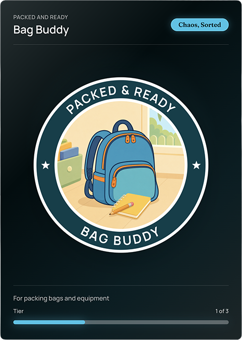 Packed and Ready Bag Buddy achievement card.